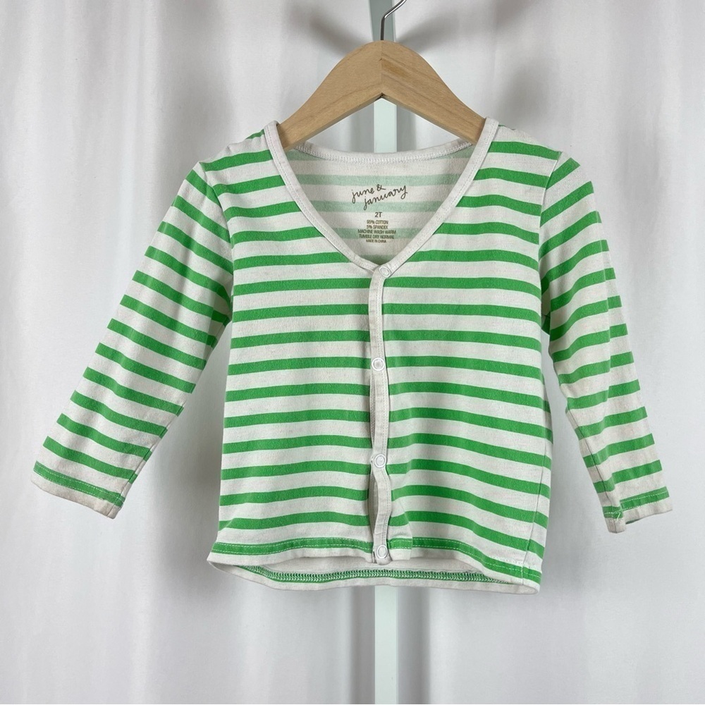 June & January 2T Kelly Green Stripe Retro Funky Snap Closure Cardigan Boho